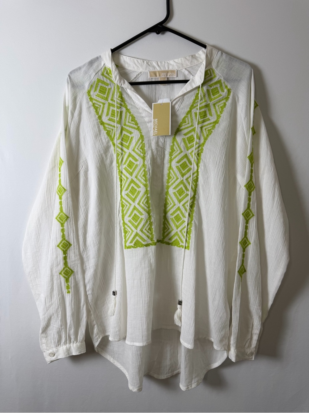 Michael Michael Kors Women's Peasant Top White/Lime Size Large